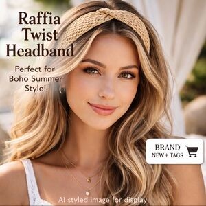 Hairitage Raffia Twist Headband Tan Natural Woven Summer Boho NWT